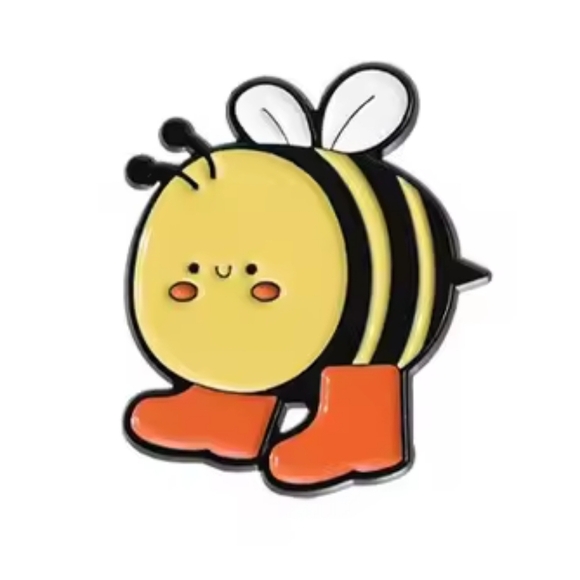 2/$10 Adorable Bee Enamel Pin with Orange Boots - Picture 1 of 2